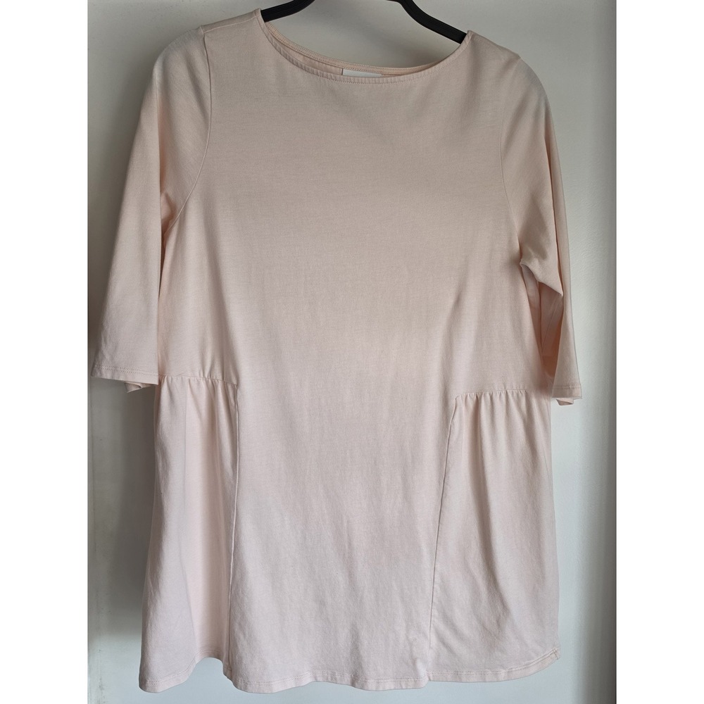 PureJill Women M Pink 3/4 Sleeve Round Neck Tunic Top Blouse Shirt